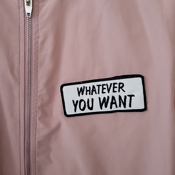 New MIXXO Pink Cotton Blend Bomber Jacket with Cute Word Patches Medium - Picture 6 of 15